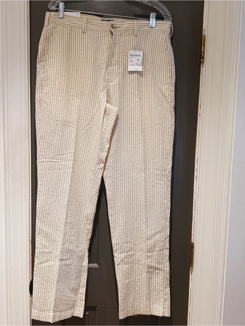 NWT Lands’ End Men's Cream khaki seersucker pants Textured trousers